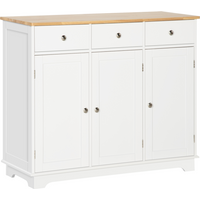 Sideboard with Rubberwood Top, Buffet Drawers and Adjustable Shelves White