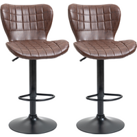 Set of 2 Adjustable Height Swivel Bar Chairs in PU Leather with Backrest Brown
