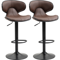 Set of 2, Barstools with Footrest and Backrest, Steel Frame Gas Lift Brown