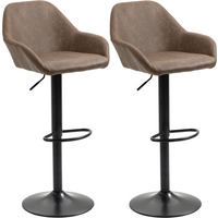 Set of 2, Swivel Barstools Footrest Backrest, PU Leather and Steel Brown