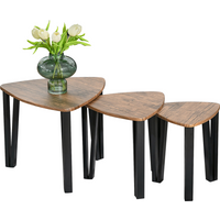 3 PCs Stackable Coffee Table Set Accent Furniture MDF Steel Frame Walnut
