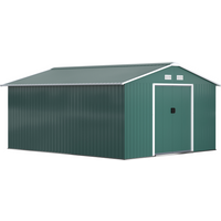 13ft x 11ft Outdoor Roofed Metal Storage Shed Foundation Vent & Doors Green