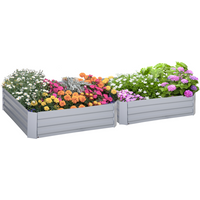 Set of 2 Raised Garden Bed, Galvanized Steel Frame 1m x 1m x 0.3m