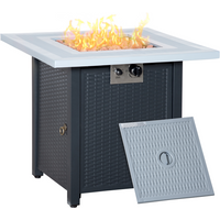 Square Propane Gas Fire Pit Table Rattan Smokeless Heater with Lava Rocks & Lid