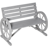 2 Seater Bench Armrest Chair & Wooden Cart Wagon Wheel Rustic High Back Grey