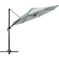 3m Cantilever Roma Parasol Patio Sun Umbrella with LED Solar Light, Grey
