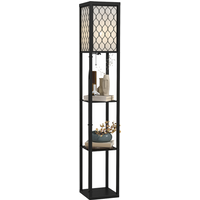 Shelf Floor Lamp W/4-tier Open Shelves Wooden, 26L x 26W x 160Hcm-Black/White