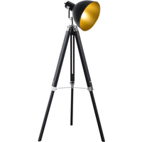 Retro Tripod Floor Lamp Dome Shade Light Wooden Legs-Black/Gold