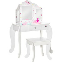 Kids Vanity Table & Stool Girls Dressing Set w/ Rotatable Mirror Drawer HOMCOM