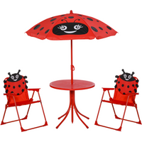 Kids Folding Picnic Table Chair Set Ladybug Pattern Outdoor