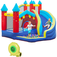 Kids Bouncy Castle with Slide Pool Trampoline Climbing Wall w/ Blower