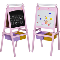 Kids Wooden Art Easel with Paper Roll Double-Sided Chalkboard, board HOMCOM