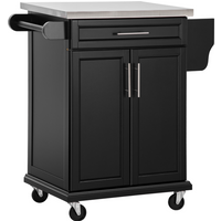 Rolling Kitchen Cart Storage Trolley with Drawer Towel Rail Steel Black HOMCOM