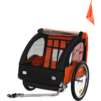 HOMCOM 18m 2-Seat Child Bike Trailer for Kid w/ Steel Frame Seat Belt Orange