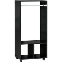 Open Wardrobe Clothes Rail Bedroom Clothes Storage Rod Shelves Black