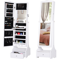 Mirrored Jewelry Cabinet Armoire Floor Standing Lock, LED Light White