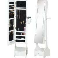 Freestanding Jewellery Storage Mirror Armoire LED Lights Hooks Drawer