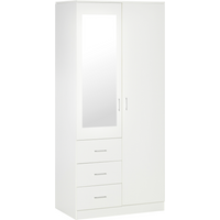 2-Door Wardrobe w/ Adjustable Shelf 3 Drawers for Bedroom, 180cm, White