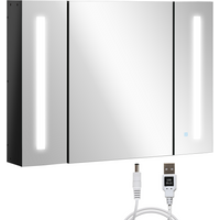 kleankin LED Bathroom Mirror Cabinet with Shelves Wall Mount High Gloss Black