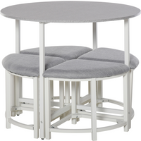 Modern Round Dining Table Set with 4 Upholstered Stools for Dining Room