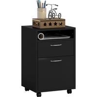 HOMCOM 60cm Storage Cabinet w/ Drawer Open Shelf Metal Handles 4 Wheels Black