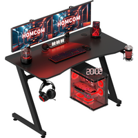 Gaming Desk Steel Frame Cup Headphone Holder Adjustable Feet Home Black