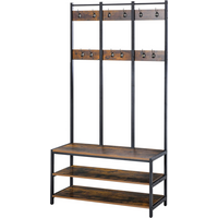 Entryway Coat Rack Hall Tree Shoe Bench 3 in 1 Design Metal Rack HOMCOM