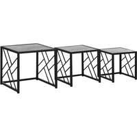HOMCOM Set of 3 Nesting Coffee Tables Square End Tables w/ Metal Frame, Grey