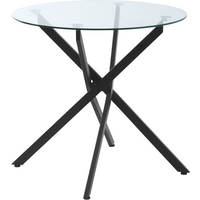 HOMCOM Clear Glass Side Table Round Metal Dining Table Dining Black