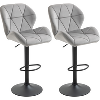 Bar Stool Set of 2 Fabric Adjustable Height Counter Chairs Light Grey