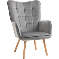 HOMCOM Modern Accent Chair Velvet-Touch Tufted Wingback Armchair Grey