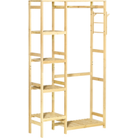 Bamboo Coat Rack w/ Hooks Hanging Rail and Storage Shelf for Entryway HOMCOM