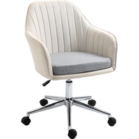 Leisure Office Chair Linen Swivel Desk Chair Home Study Wheel, Beige Vinsetto