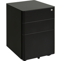 3 Draw Metal Filing Cabinet Lockable 4 Wheel Compact Under Desk Black Vinsetto