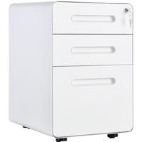 3 Draw Modern Steel Filing Cabinet w/ 4 Wheels Lock Pencil Box White Vinsetto