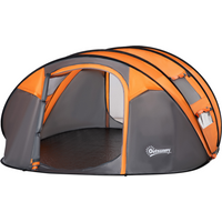 Camping Tent Dome Pop-up Tent with Windows for 4-5 Person Orange Outsunny