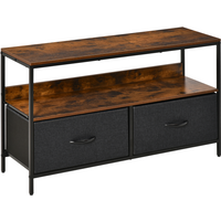 HOMCOM TV Cabinet, TV Console Unit 2 Foldable Linen Drawers, Rustic Brown
