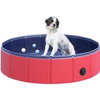 Pet Paddling Pool Cat Dog Indoor/ Outdoor Foldable 80cm Diameter Red Pawhut