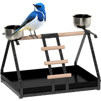 Portable Bird Stand Resting Stainless Steel Base Perch Ladder Bowls