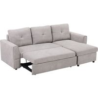 HOMCOM Linen-Look L-Shaped Sofa Bed w/ Storage Bed Sleeper Flat Studio Grey