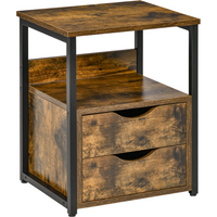 HOMCOM End Table Bedside Desk Slim Storage Cabinet with Shelf Rustic Brown