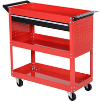 3-tier Tool Trolley Cart Roller Cabinet Storage Box Lockable Casters Red
