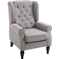 Retro Accent Chair Wingback Armchair with Wood Frame for Living Room Grey