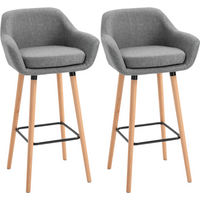 2 PCs Modern Upholstered Fabric Bucket Seat Bar Stools w/ Solid Wood Legs Grey