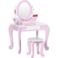 Kids Dressing Table with Mirror and Stool with Drawer for 3-6 Years Old, Pink