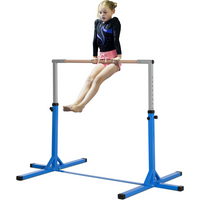 Adjustable Kids Gymnastics Bar Horizontal Training w/ Steel Frame Wood Bar Blue
