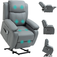 Electric Power Lift Recliner Chair with Massage Vibration Side Pocket, Grey