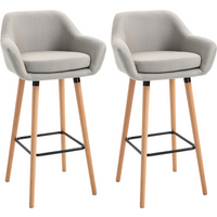 2 PCs Modern Upholstered Fabric Bucket Seat Bar Stools w/ Solid Wood Legs Beige