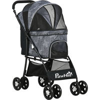 PawHut Foldable Dog Stroller w/ Large Carriage, Universal Wheels, Brakes - Grey