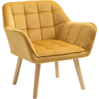 Luxe Velvet-Feel Accent Chair w/ Wide Arms Slanted Back Padding Wood Legs Yellow